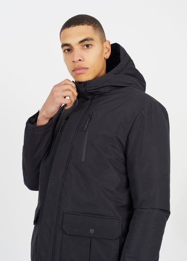 Brave Soul Black Lightly Padded Hooded Mac Jacket