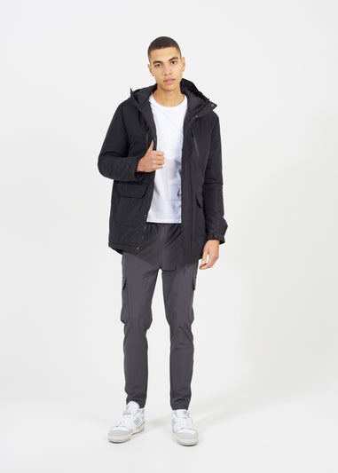 Brave Soul Black Lightly Padded Hooded Mac Jacket