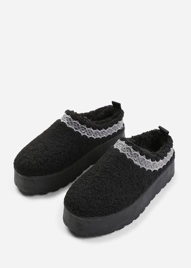 Where's That From Cherry Black Shearling Aztec Detail Slipper Boots