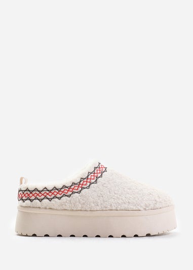 Where's That From Cherry Cream Shearling Aztec Detail Slipper Boots