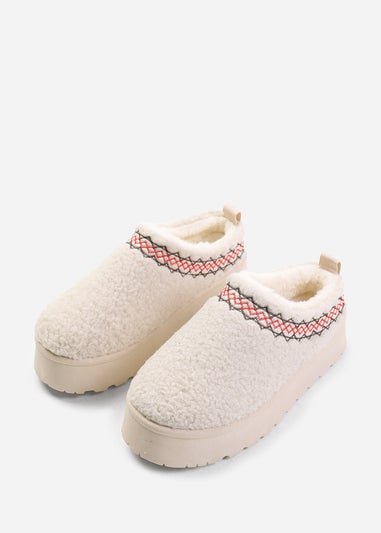 Where's That From Cherry Cream Shearling Aztec Detail Slipper Boots