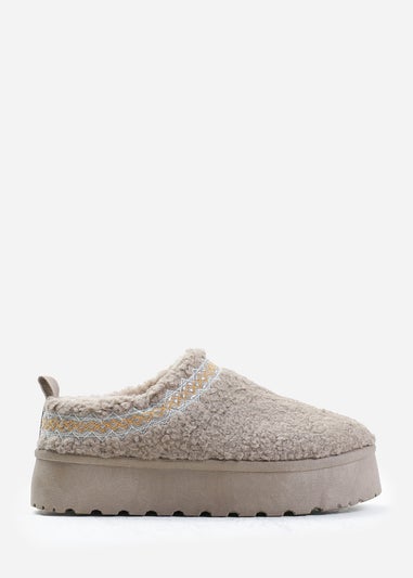 Where's That From Cherry Camel Shearling Aztec Detail Slipper Boots