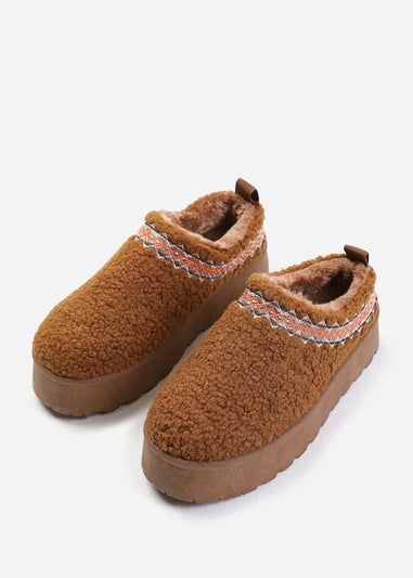 Where's That From Cherry Chestnut Shearling Aztec Detail Slipper Boots