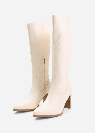 Where's That From Hawthorn Cream Stretch Wide Calf Knee-High Boots