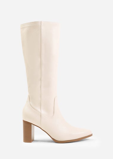 Where's That From Hawthorn Cream Stretch Wide Calf Knee-High Boots