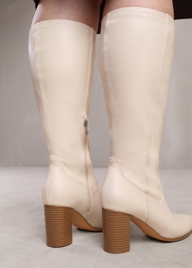 Where's That From Hawthorn Cream Stretch Wide Calf Knee-High Boots