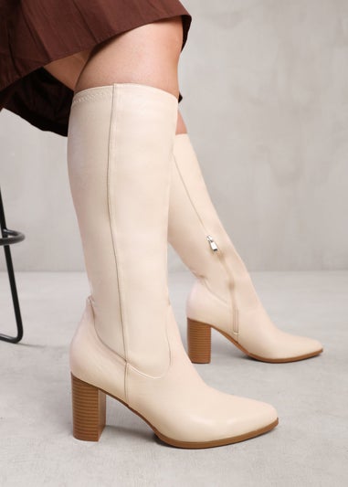 Where's That From Hawthorn Cream Stretch Wide Calf Knee-High Boots