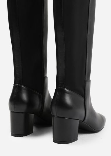 Where's That From Beau Black Pu Block Heel Knee-High Boots