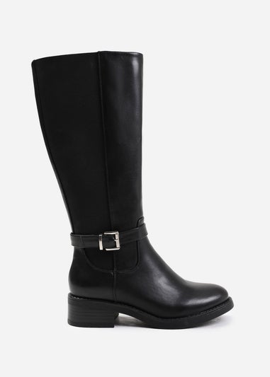 Where's That From Micah Black Buckle Detail Knee High Boots