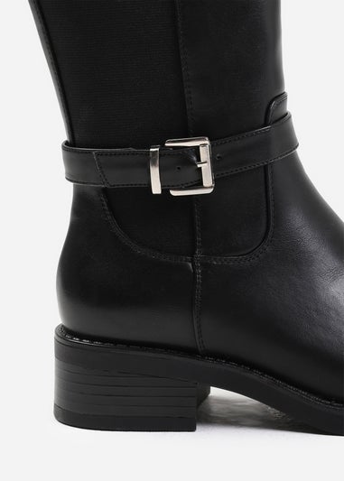 Where's That From Micah Black Buckle Detail Knee High Boots