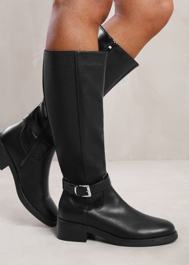 Where's That From Micah Black Buckle Detail Knee High Boots