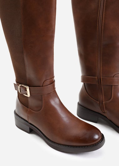 Where's That From Micah Brown Buckle Detail Knee High Boots