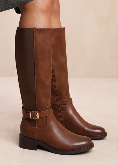 Where's That From Micah Brown Buckle Detail Knee High Boots