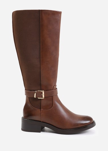 Where's That From Micah Brown Buckle Detail Knee High Boots