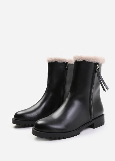 Where's That From Artic Black Mid Calf Fur Trim Boots