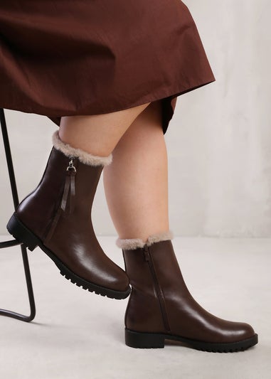 Where's That From Artic Brown Mid Calf Fur Trim Boots