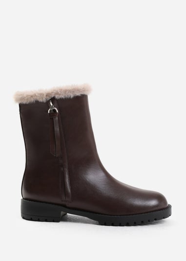 Where's That From Artic Brown Mid Calf Fur Trim Boots