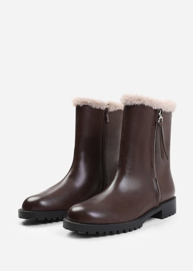 Where's That From Artic Brown Mid Calf Fur Trim Boots