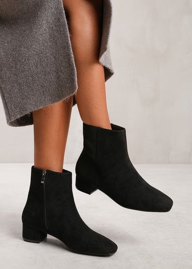 Where's That From Philadelphia Black Suede Block Heel Ankle Boots