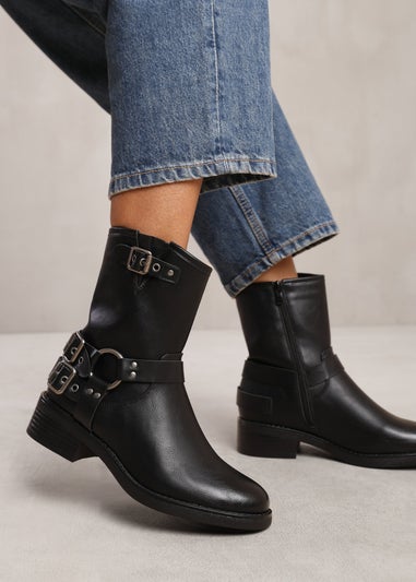 Where's That From Bode Black Buckle Detailing Ankle Boots