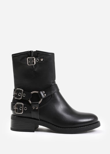 Where's That From Bode Black Buckle Detailing Ankle Boots