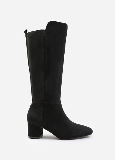 Where's That From Beau Black Suede Block Heel Knee-High Boots