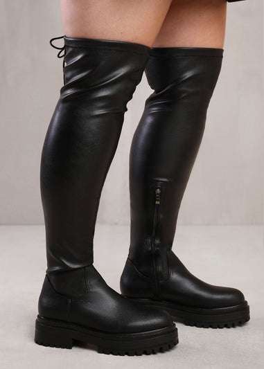 Where s That From Dawn Black Stretch Wide Calf Over The Knee Boots Matalan