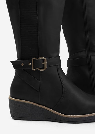 Where's That From Ayleen Black Wide Calf Wedge Knee-High Boots