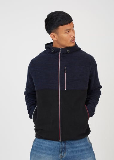 Brave Soul Navy Colour Block Zip Through Hoody