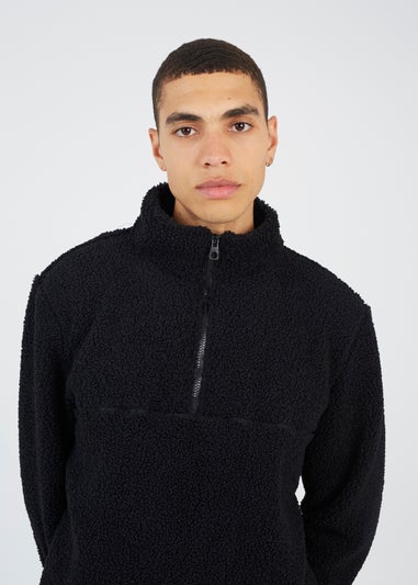 Brave Soul Black Quarter Zip Teddy Fleece Jumper