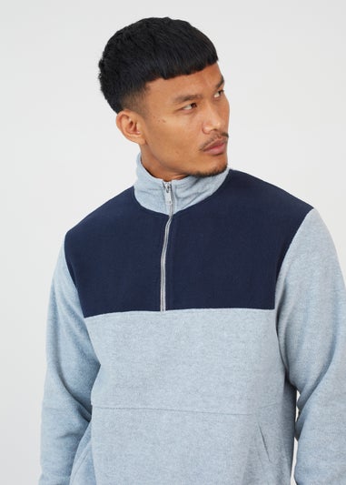 Brave Soul Light Grey Quarter Zip Jumper with Contrast Panel