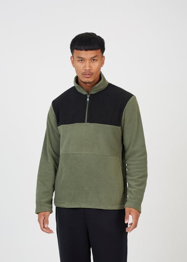 Brave Soul Khaki Quarter Zip Jumper with Contrast Panel