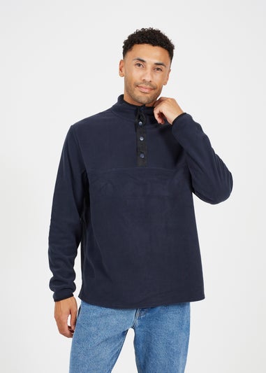 Brave Soul Navy Contrast Quarter Zip Fleece