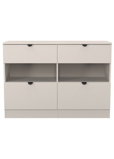 Swift Ready Assembled Arran 4 Drawer Open Shelf Wide Chest