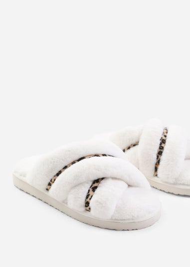 Where's That From Snuggle Leopard Suede Cross Over Fluffy Slippers