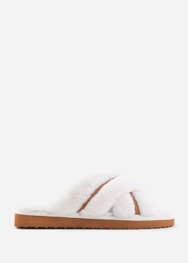 Where's That From Snuggle Chestnut Suede Cross Over Fluffy Slippers