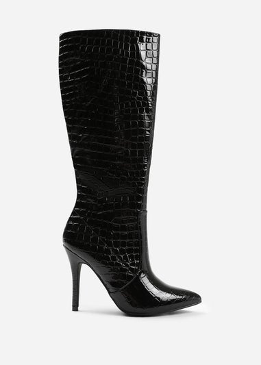 Where's That From Black Croco Zoya High Heel Boots