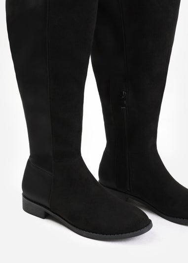 Where's That From Diem Black Suede Stretch Wide Calf Boots