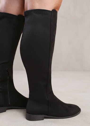 Where's That From Diem Black Suede Stretch Wide Calf Boots