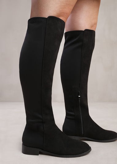 Where's That From Diem Black Suede Stretch Wide Calf Boots