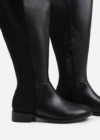 Where's That From Diem Black Pu Stretch Wide Calf Boots