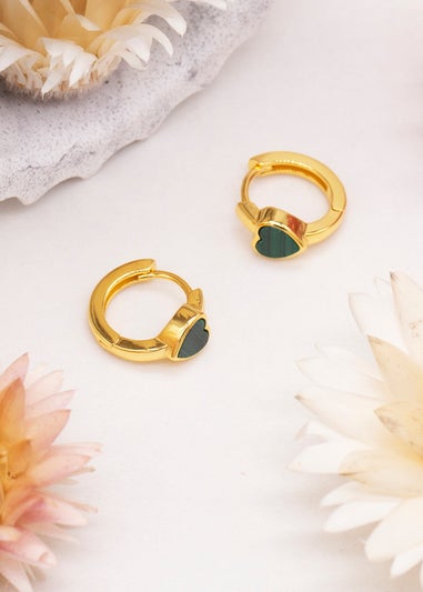 Golden Moments Yellow Gold Plated Heart Malachite Huggy Earrings