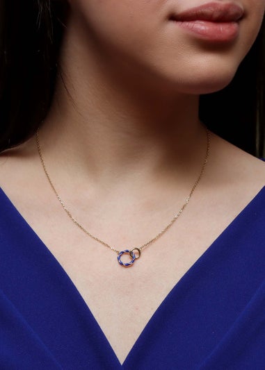Golden Moments Gold Plated Blue Enamel Double Ring Interlock Necklace