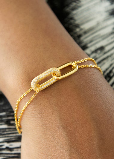 Golden Moments Yellow Gold Plated Paper Link with CZ Bracelet