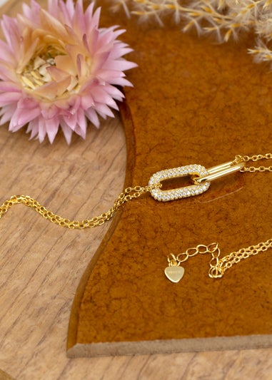 Golden Moments Yellow Gold Plated Paper Link with CZ Bracelet