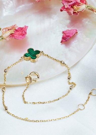 Golden Moments 9ct Green Malachite Clover DC Ball Bracelet