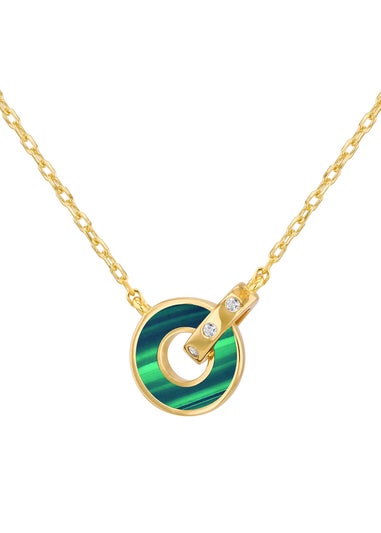 Golden Moments Gold Plated Round Malachite CZ Linked Rings Necklace