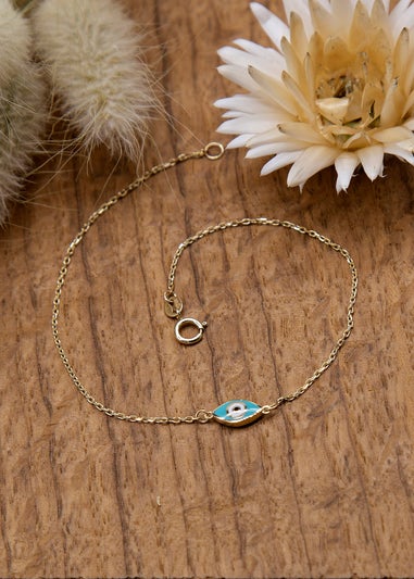 Golden Moments 9ct Yellow Gold Blue Evil Eye Bracelet