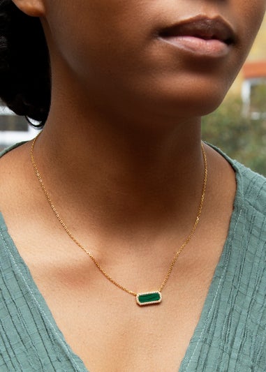 Golden Moments Yellow Gold Plated Octagonal Malachite and CZ Necklace