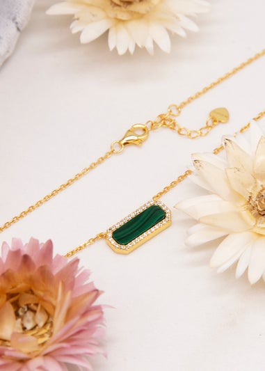 Golden Moments Yellow Gold Plated Octagonal Malachite and CZ Necklace